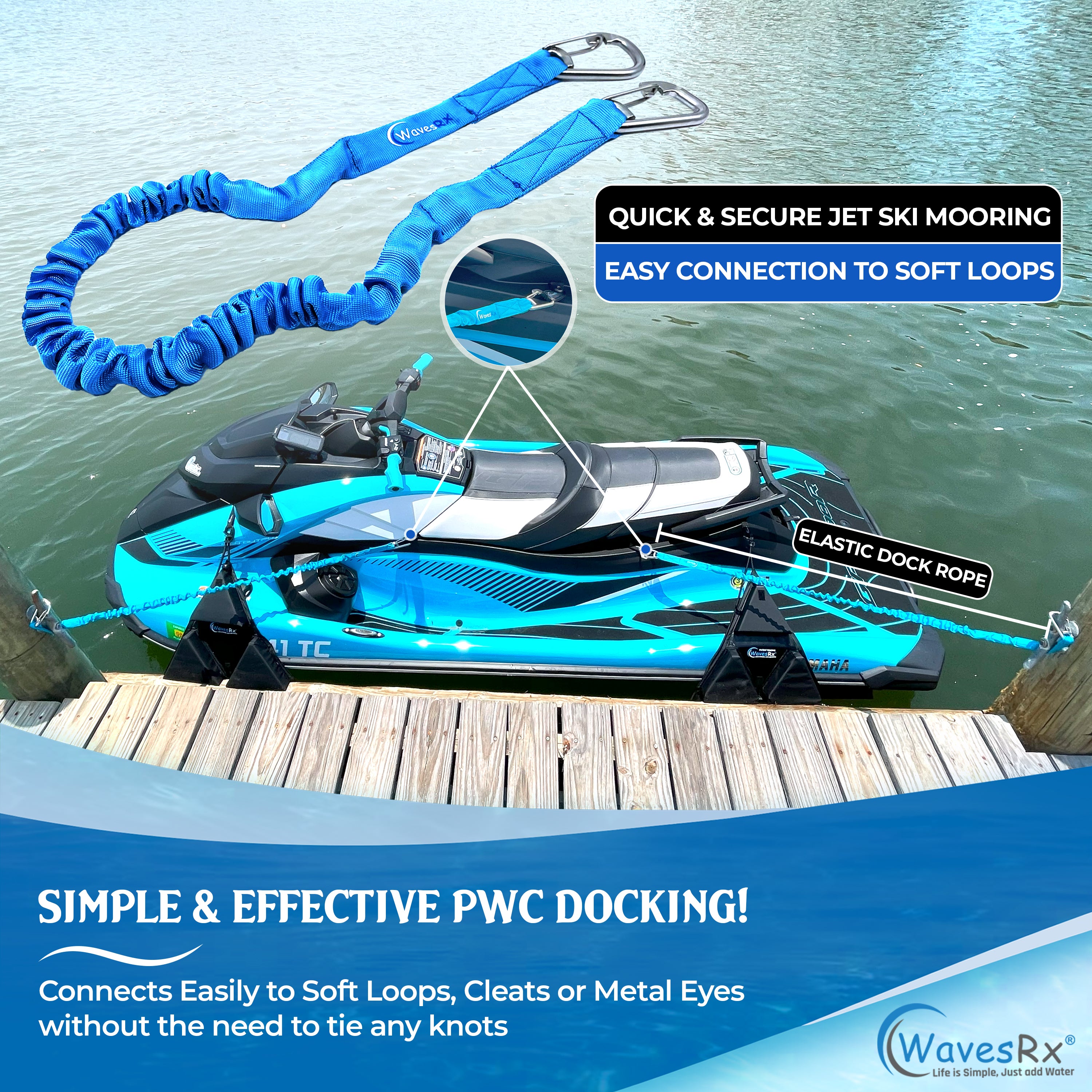 NEW Kwik Tek PWCD-2 PWC Dock Line 2 Pack w/ Snap Hooks Boat Lake