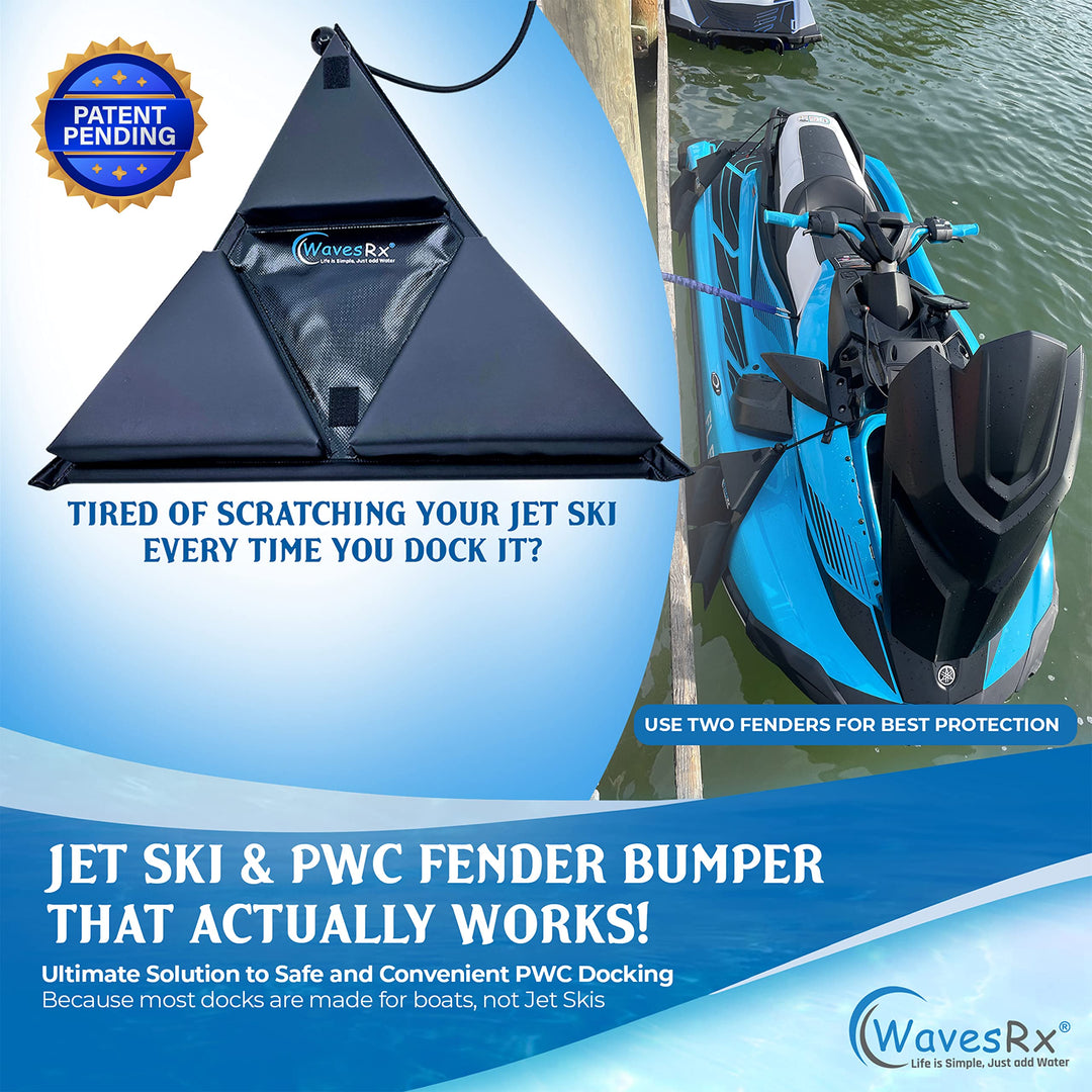 WAVESRX 12'' BEACH SPIKE ANCHOR + PWC FENDER BUMPERS | SAFER JET SKI ANCHORING & DOCKING | PATENTED WAVECOBRA ANCHOR & PATENT PENDING TRIFENDERS ARE COMPACT & EASY-TO-STORE