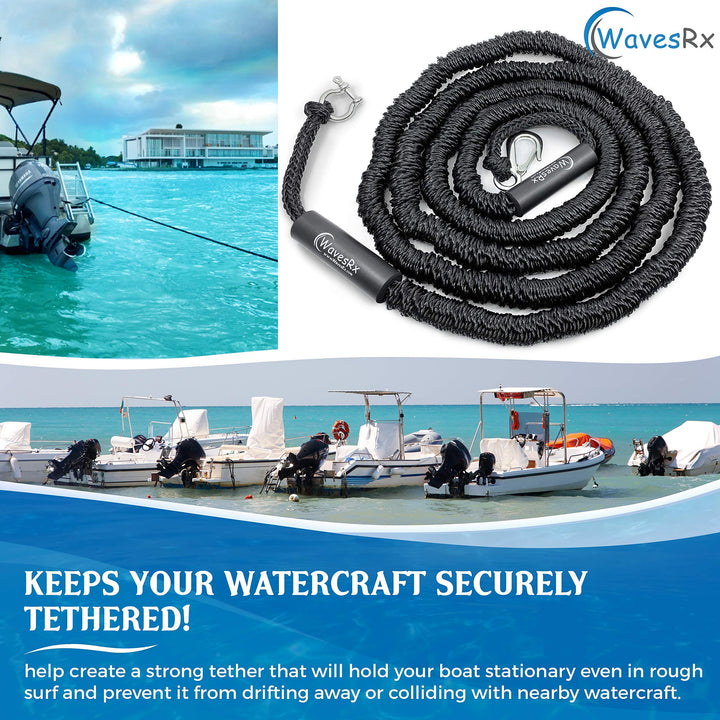 WAVESRX BUNGEE LINE (14' - 50') + ALUMINUM SAND ANCHOR + PREMIUM BOAT DOCK LINE ⅜” X 15’ (VALUE BUNDLE) | SECURELY ANCHOR YOUR BOAT OR JET SKI IN SHALLOW WATER NEAR BEACH OR SANDBAR