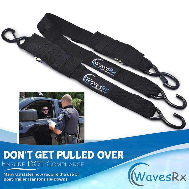 WAVESRX BOAT TRAILER TRANSOM TIE-DOWNS + MARINE SCUFF & GRIME ERASER PADS (VALUE BUNDLE) | 24" ADJUSTABLE QUICK RELEASE STRAPS + MAGIC CLEANING & POLISHING SPONGES | PERFECT FOR BOATS & JET SKIS